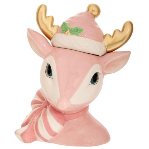 BARATTOLO CERVO ROSA CORNA ORO 23X17X28CM